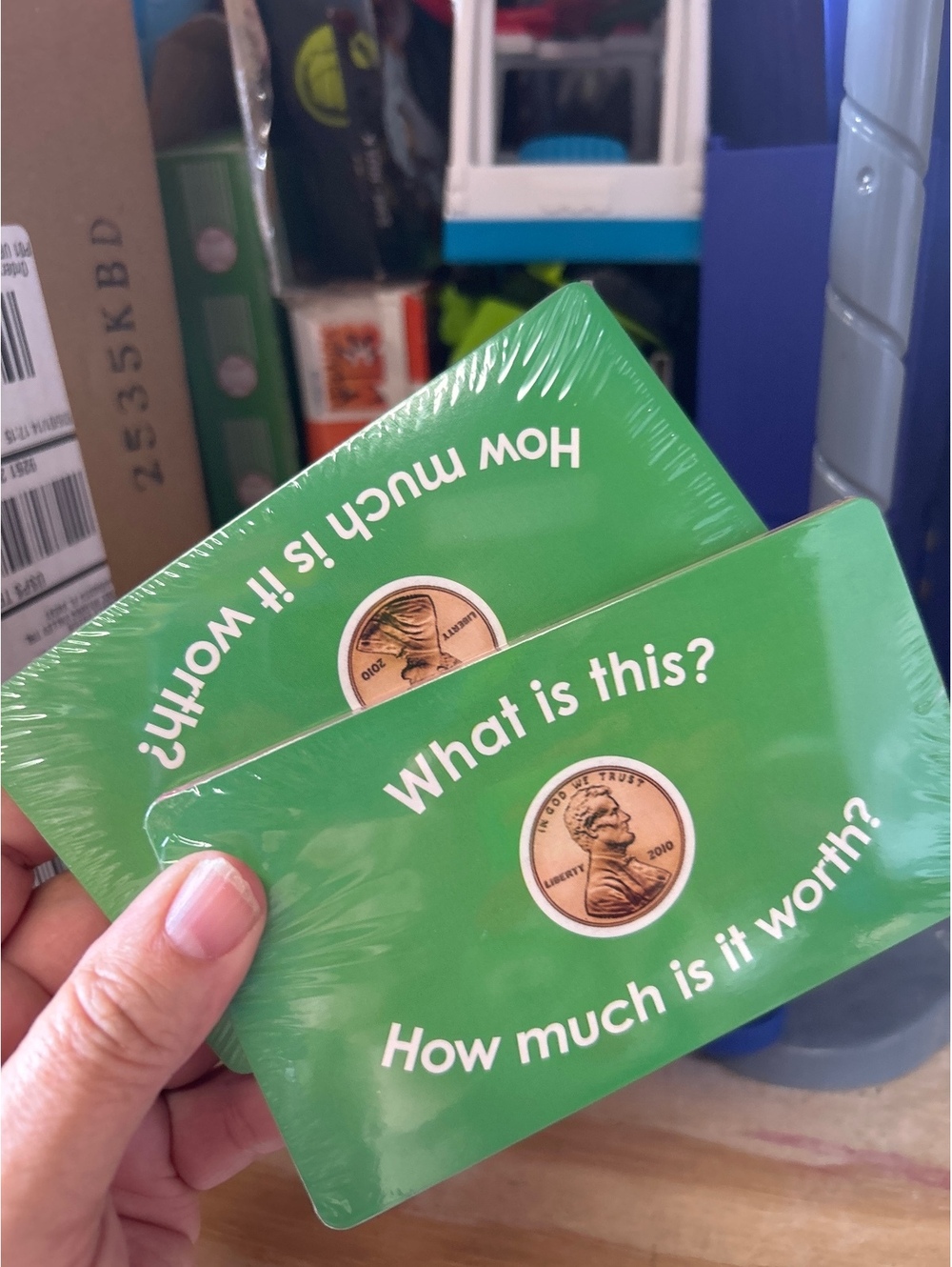 Two sets of Dollar tree flashcards learning about money